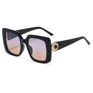Women Sunglasses Fashion Retro Pink Purple Lens Square Thick Frame Lentes Mujer‎